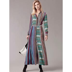 Diane Von Furstenberg Multicolor Striped Silk Button Front Flared Maxi Dress 4